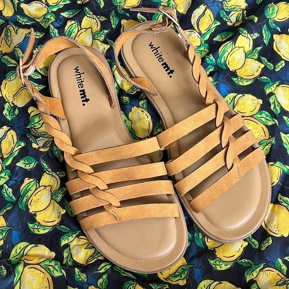 Brand New White Mountain Braided Tan Multi-Strap Gladiator Ankle Strap Sandals